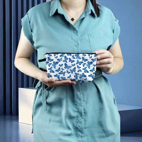 Blue Butterfly Cosmetic Bag Cute Small Makeup Bag Travel Toiletry Organizer Zipper Pouch Blue Butterfly Birthday Present for Butterfly Lovers Women Friends