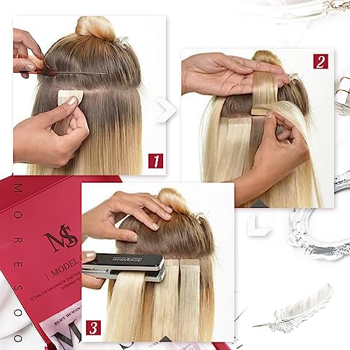 Moresoo Tape in Hair Extensions Human Hair #1 Jet Black Hair Tape in Human Hair Extensions Invisible Glue in Extensions Real Hair Straight 40 Pieces 100g 20 Inch