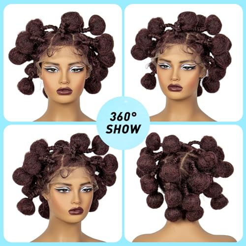 Handmade Bantu Knotless Braided Wigs Synthetic Full Lace Braided Wig Buns Wig Full Lace Braids Wig with Baby Hair African Braiding Hair Wig for Black Women£¨1B-BUG