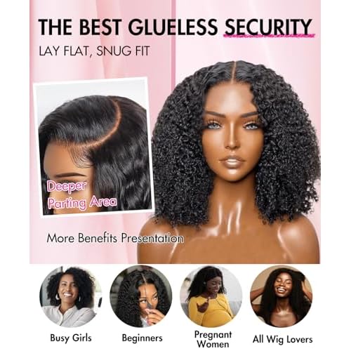 larima Glueless Wigs Human Hair Pre Plucked Pre Cut 6X5 HD Lace Short Curly Bob Wig Pre Bleach Knots Wear And Go Glueless Wig 200% Density Curly Human Hair Wig 100% Unprocessed Virgin Hair 14inch