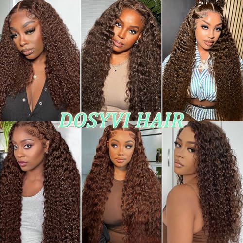 Chocolate Brown Deep Wave Lace Front Wigs Human Hair 13X6 Lace Front Wigs Human Hair Pre Plucked 180% Density HD Transparent Lace Frontal Wigs For Women Colored Deep Curly (Chocolate Brown, 24 Inch)