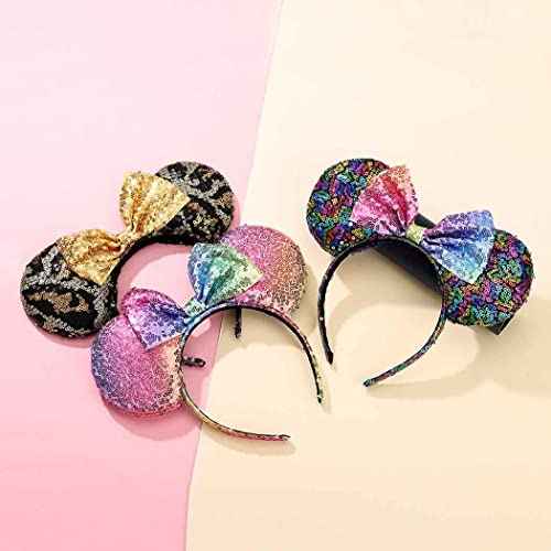 Tgirls Christmas Mouse Ears Headband Shinny Bow Hair Hoop Snowflake Sequins Ear Mouse Headwear Costume Party Hair Accressory