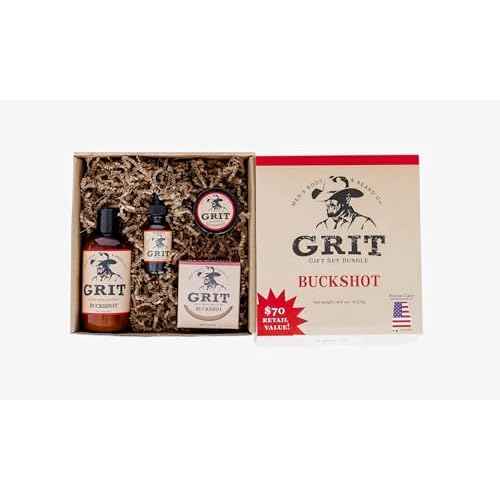 GRIT Boxed Gift Set Bundle Buckshot - Includes 1 Soap, 1 Lotion, 1 Beard Oil, and 1 Beard Balm | All Natural | Dye-Free Lotion | Enriched with Nourishing Goat Milk |