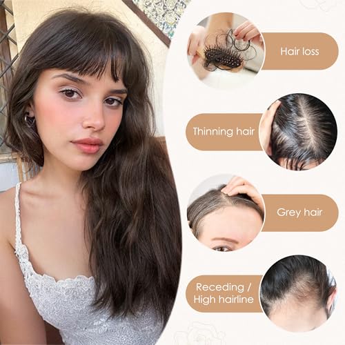 S-noilite Human Hair Toppers for Women with Bangs 100% Real Human Hairpiece 5"x3" Clip in Silk Base Topper Piece Cover Thinning Fine Hair 14 inch Golden Brown Highlighted Blonde