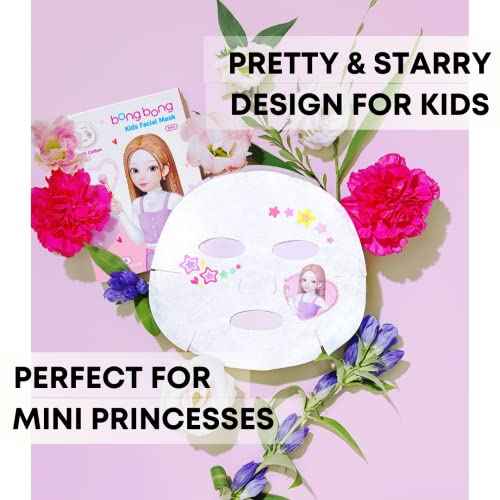 BB Kids Face Masks Spa 5-Pack With Spa Headband | Kids Facial Masks for Girls With 100% Cotton Sheets | Princess Facial Mask for Kids Spa Party Birthday Sleepover (5-Pack with Pink Band)