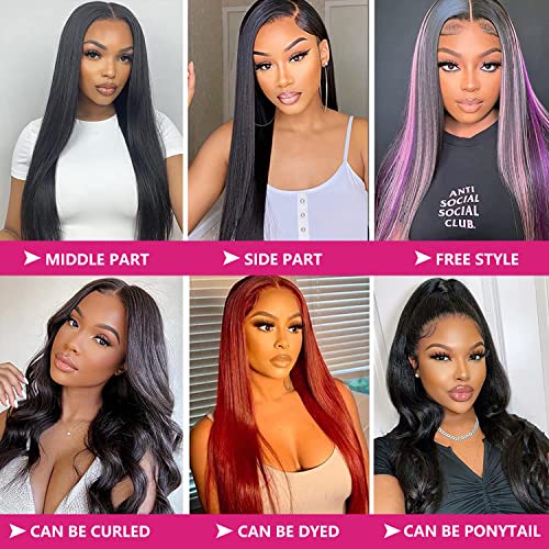 13x6 Lace Front Wigs Human Hair 180 Density HD Transparent Straight Lace Front Human Hair Wigs for Women Straight Lace Front Wigs Pre Plucked with Baby hair Natural Color (24 Inch)