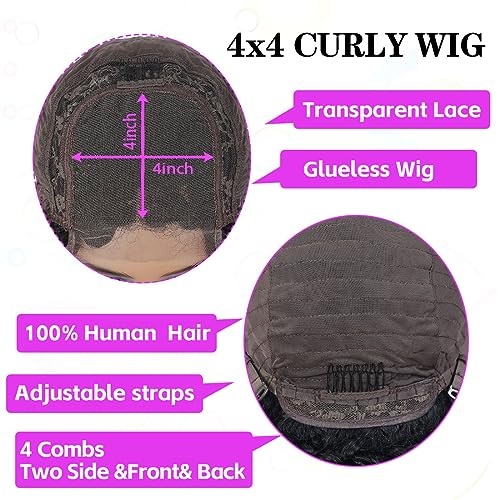 Forevermore Curly Bob Wigs Human Hair 4X4 Closure For Women Glueless 22 Inch Water Wave Wet and Wavy Lace Front Wigs Curly Human Hair Wigs 150% Density Natural Color Clearance