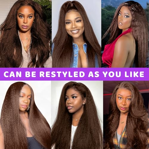 22 Inch Brown Kinky Straight Clip in Hair Extensions Real Human Hair Clip ins Unprocessed Brazilian Virgin Hair Clip on Hair Extensions 4# Kinky Straight Clip ins 8pcs 20 Clips 100g/Set