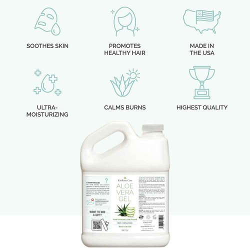 KinRose Care Organic Aloe Vera Gel Bulk - Half Gallon - for Face, Skin, Hair & Sunburn Relief From 100 Percent Pure Aloe Vera - Cold Pressed, Vegan, Unscented - Made in USA (64 Fl Oz)