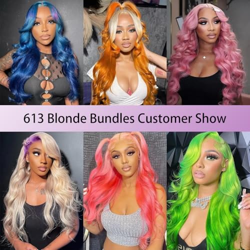 613 Bundles Human Hair Body Wave 12 14 16 Inch Blonde Human Hair 3 Bundles 12A Grade 100% Unprocessed Brazilian Virgin Hair 613 Body Wave Bundle 300G Machine Double Weft