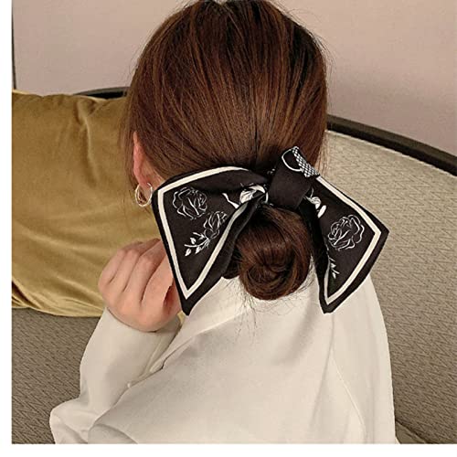 women's bow hair scrunchies vintage temperament hair tie hair rope (black)