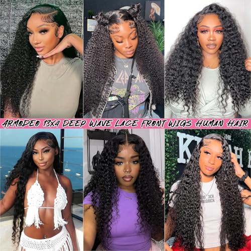 250 Density Deep Wave Lace Front Wigs Human Hair Curly Wig Wet and Wavy Lace Front Wigs Pre Plucked Frontal Wigs 22 Inch 100% Real Human Hair No Synthetic No Tangle No Shedding Triple Lifespan 3X