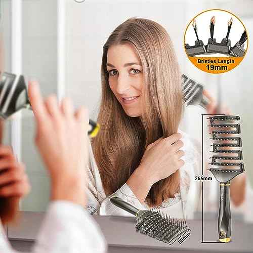 Curved Detangling Brush for Curly Hair, Professional Vented Anti-Tangle Brush for Wet & Dry, Ideal for Textured 2A to 4C Hair and Thick Blow Drying