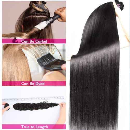 Younsolo Straight Hair Bundles Brazilian Virgin Hair Human Hair Bundles 100% Unprocessed Natural Black 4 Bundles 16 18 20 22 Inch