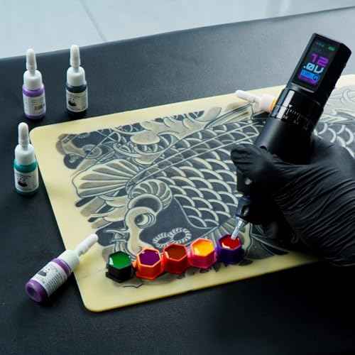 Complete Wireless Tattoo Gun Kit for Beginners | Rotary Tattoo Pen with 7 Adjustable Strokes | Rechargeable Cordless Battery | 20Pcs Tattoo Cartridge Needles Set