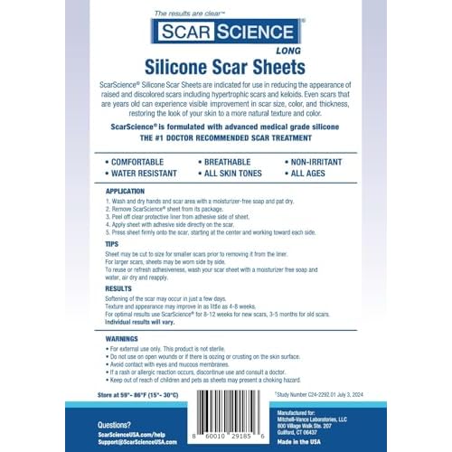 Medical Grade Silicone Scar Sheets - Long Water-Resistant Silicone Scar Tape - Advanced Solution for Surgical Scars, Stretch Marks, and Keloids - 7-Inch Strips, 12-Pack