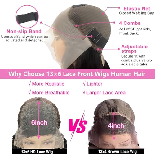 22 Inch 13x6 Deep Wave Lace Front Wigs Human Hair 200 Density 13x6 HD Lace Front Wigs Human Hair Pre Plucked Deep Curly Glueless Wig 100% Virgin Human Hair Lace Front Wigs for Women