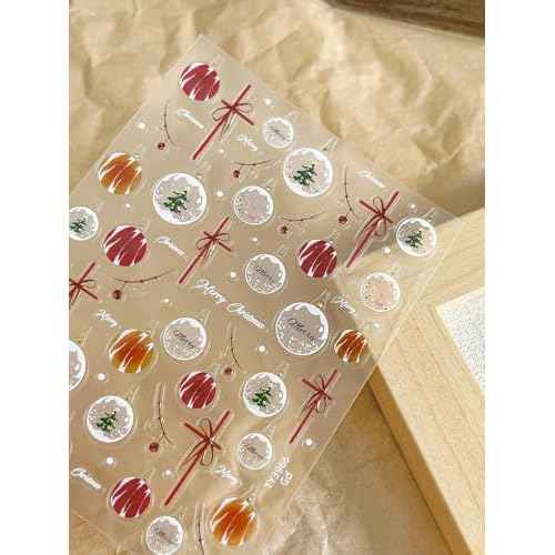 Crystal Ball Nail Stickers - 5D Embossed Christmas Tree & Red Bow Designs for Holiday Nail Art