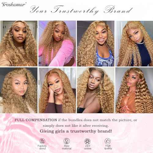Blonde Deep Wave Human Hair Bundles 12A #27 Colored Deep Curly Human Hair 3 Bundles 18 20 22 Inch Honey Blonde Wet and Wavy Bundle for Black Women