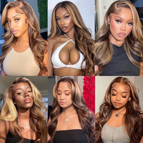 P4/27 Human Hair Highlight Honey Blonde Body Wave Bundles 100% Unprocessed Brazilian Virgin Hair Ombre Brown Highlight Body Wave 3 Bundles for Black Women