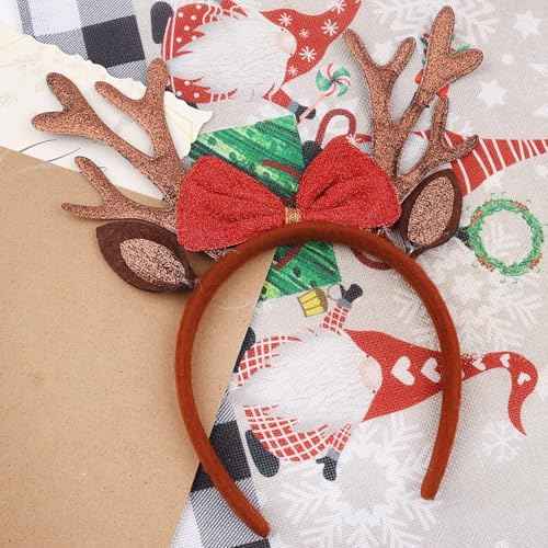 Brown Christmas Antlers Headband Reindeer Ears Headbands for Women Girls Glittery Deer Antler with Bow Hairband Christmas Holiday Hair Accessories 1PCS(Style 5)