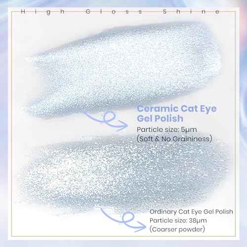 MIZHSE Cat Eye Gel Nail Polish: 8 Colors Ceramic Magnetic Gel Polish Set with Magnet Stick, Crystal Glass Pink Green Blue Spring Colors Smoothie Nail Gel Soak Off UV/LED Nail Art Salon Home Gift