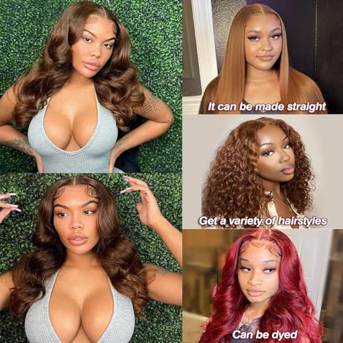 Chocolate Brown Lace Front Wig 13x6 Chocolate Brown Wig Body Wave Lace Front Wigs Human Hair Glueless Wigs 200% Density HD Transparent Body Wave Lace Frontal Wig Human Hair 20 Inch