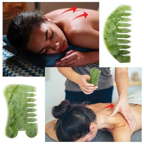 BBTO 2 Pcs Jade Comb for Scalp Massage Gua sha Comb for Head Body spa Hair Multifunctional Handheld Massage Tools(Round, Classic Style)