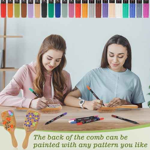 16 PCS Bamboo Hair Brush for Hair Growth Natural Bamboo Paddle Hairbrush with 12 Multicolor Pens Massaging Scalp Brush for Women Men Detangling Curly Thick Wavy Hair DIY Gift for Crafts