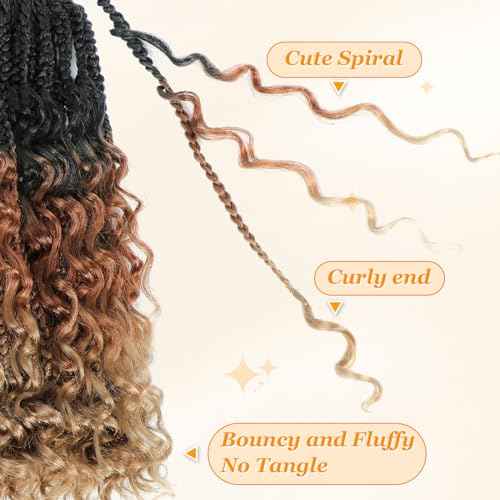 Goddess BoxBraids Crochet Hair 10'' Boho Crochet BoxBraids With Curly Ends,9 Packs Bohomian BoxBraids Crochet Hair For Black Women Pre Looped BoxBraids Crochet Hair (10'',1B/30/27)