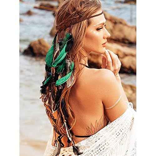 CAKURE Boho Feather Headband Gypsy Headpiece Indian Headdress Hippie Hair Accessories for Women and Girls (Type C)