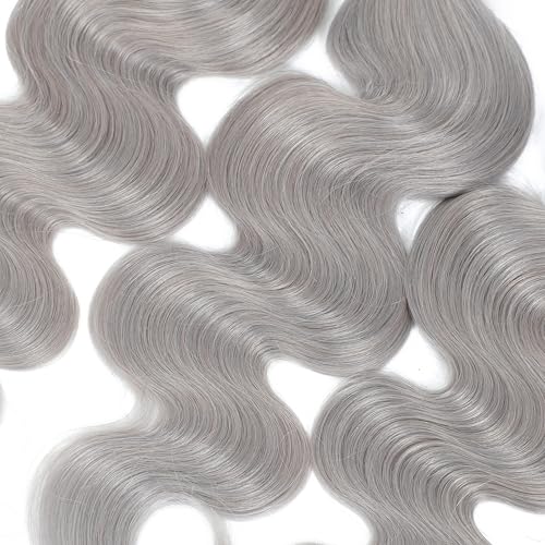 Silver Grey Body Wave Bundles Human Hair 20 Inch, Soft and Thick Short Single Bundle 100% Unprocessed 12A Remy Hair Lavender Gray Color Sew In Quick Weave Wavy Color