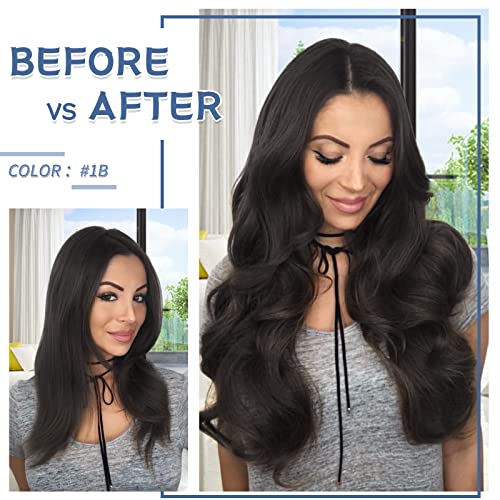 Clip in Hair Extensions Real Human Hair S-noilite #1B Natural Black Double Weft hair extensions 16 Inch Clip in Real Human Hair for Women Balayage Straight 7PCS 125g