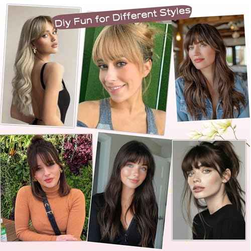 Clip in Bangs,Natural Fake Bangs Hair Clip,Dark Brown French Bangs Fringe with Temples Hairpieces for Women Clip on Bangs Hair Extenisons Curved Bangs for Daily Wear