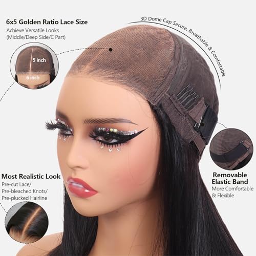 Tinashe Wear and Go Glueless Bob Wigs Human Hair 5x6 HD Lace Closure Wigs Pre Plucked Bob Straight Lace Front Wigs Human Hair Short Wigs for Black Women (Black Straight Bob Wig, 10inch)