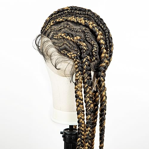 Braided Wigs Synthetic Full Head Lace Wig Braided Wigs for Black Women 36 Inches Braiding Hair 1B/27 Color Lace Frontal Lightweight Artificial Braids Wigs with Baby Hair
