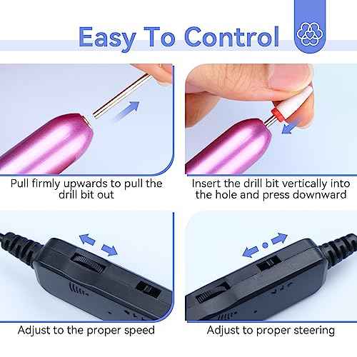 SAVILAND Portable Electric Nail Drill - 20000 RPM USB Electric Nail File with 7 Nail Drill Bits & 51 Sanding Bands for Nail Prep Acrylic Nails Dip Nails Gel Nails Home Salon Use