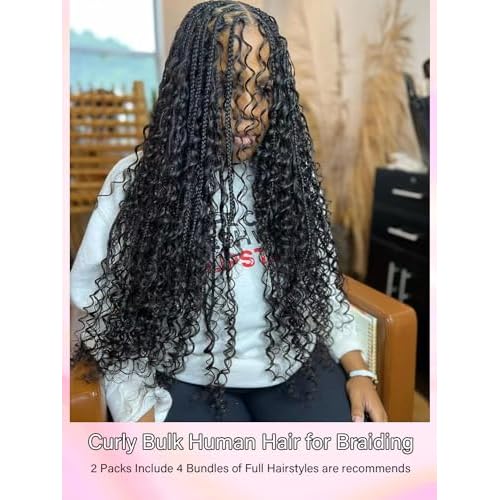 Boho Human Braiding Hair Curly Human Hair Braiding Hair For Boho Knotless Bohemian Micro Braiding Hair Human Hair 100g 2 Bulk Human Hair Bundles For Braiding No Weft Hair Extensions YNiSew