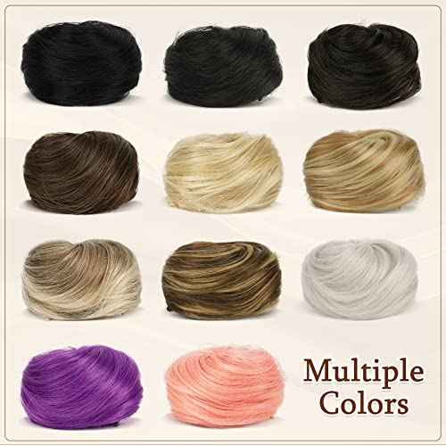 SOFEIYAN 2PCS Mini Claw Clip in Hair Bun Extension Synthetic Wig Accessory Updo Space Bun Hair Messy Cat Ears Hair Bun Pieces for Women, Darkest Brown Tend to Black