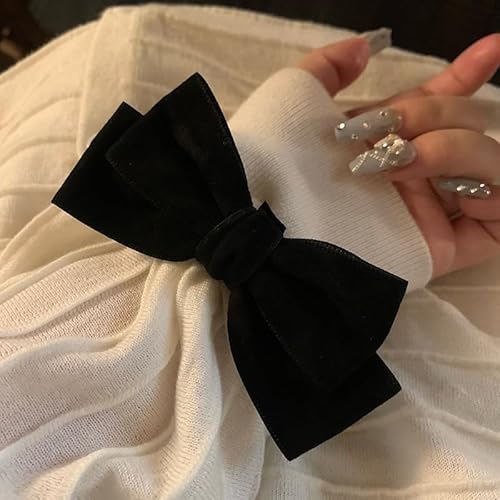 Black Bows for Women Girls 2Pcs Velvet Bow Scrunchies for Long Thick Curly Hair Ultra Soft Satin Scrunchy Hair Ties Cute Elastic Hair Bands Bowknot Ponytail Holders Cute Hair Accessories