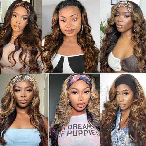Headband Wigs for Black Women Human Hair 20 Inch Glueless Body Wave Headband Wig Human Hair 100% Brazilian Virgin Hair Machine Made Head band Wig 150% Density