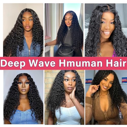 Glueless Wigs Human Hair Pre Plucked Pre Cut Wear and Go Deep Wave Lace Front Wigs Human Hair for Beginners Upgraded No Glue 5x5 Hd Lace Closure Wigs for Black Women 20 Inch