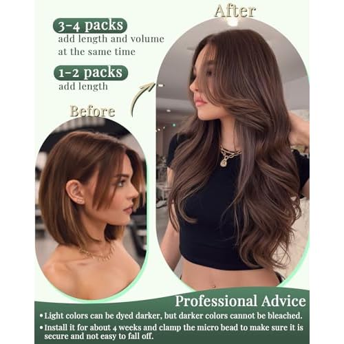 Ugeat Dark Brown Microlink Hair Extensions for Salon Mix Balayage Medium Brown Micro Loop Real Human Hair Extensions Microlink No Glue Needed By Cold Fusion Style Versatility 20 Inch 50S 50G