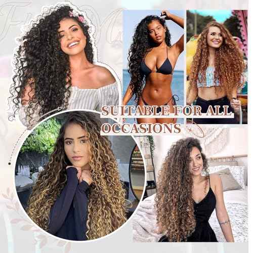 Clip in Hair Extensions, FLUFYMOOZ 4PC 100£¥ Pure Protein Silk Hair Extensions Long Soft Natural Hairpiece 20 Inch Curly Hair Extension for Women (Black Brown)