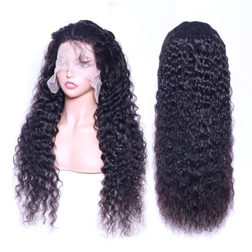 20 Inch Deep Wave Lace Front Wigs Human Hair 13x4 Deep Curly Human Hair Wig Pre Plucked 180% Density HD Transparent Lace Front Wigs for Black Women Deep Wave Frontal Wigs Natural Black
