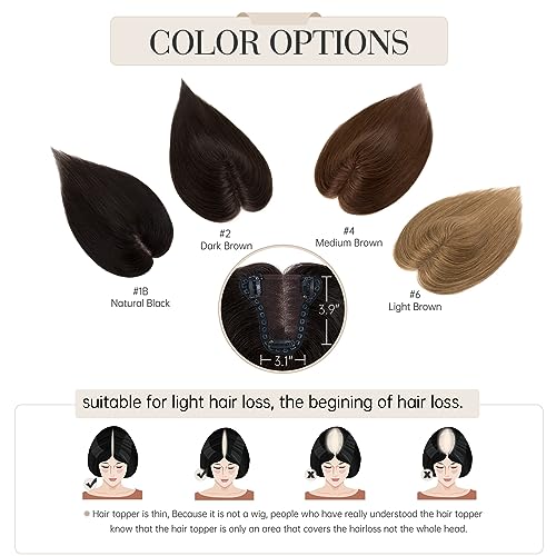 Elodia Real Human Hair Toppers for Women - No Bangs, Lace Base, Breathable Clip-in Remy Hair Topper - 10inch, Medium Brown