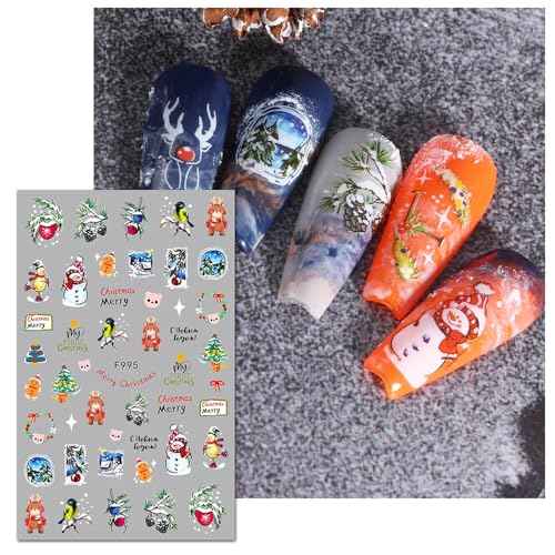 Christmas Nail Art Stickers 3D Self-Adhesive Christmas Nail Decals Santa Claus Snowflake Gnome Winter Pegatinas U?as Nail Supplies for Women Girls Holiday DIY Nail Decoration Accessories 6 Sheets