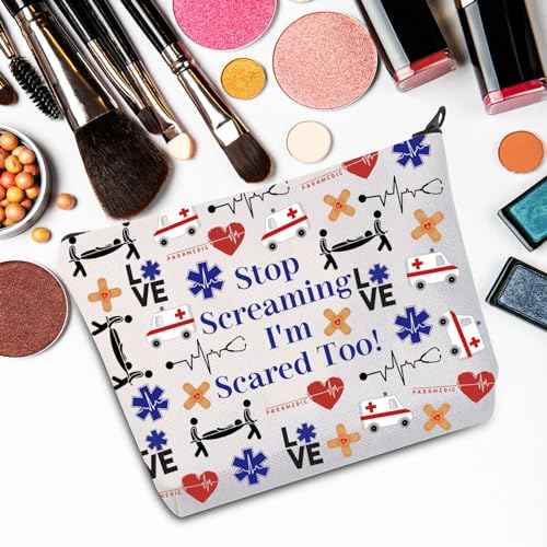 JNIAP EMT Cosmetic Makeup Bag Paramedic Gifts Stop Screaming I'm Scared Too Emergency Medical Technician Gifts (Stop Screaming)