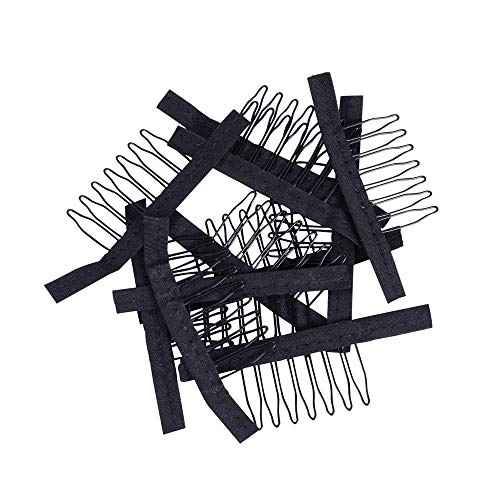 24 Pieces Steel Cloth Wig Combs and Clips Set - 7-Teeth Hair Accessories Tools for Making Wigs and Hairpieces (Black)