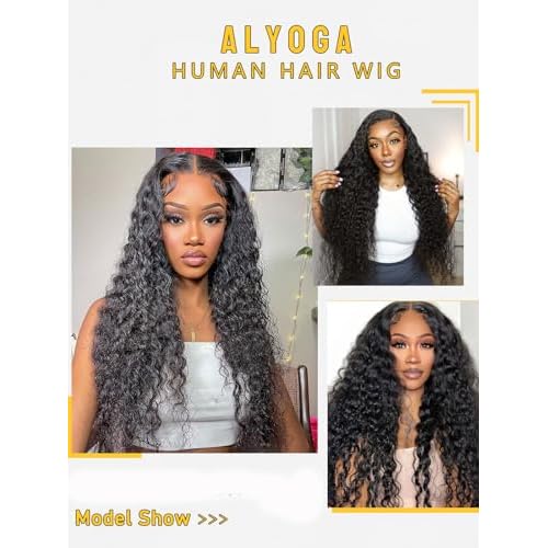 13x6 Deep Wave Lace Front Wigs Human Hair 180 Density Pre Plucked with Baby Hair Water Wave Wigs for Women Glueless Natural Color 20 inch